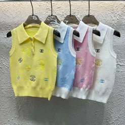 Hochwertige Chanel Weste Multicolor Strick Bestickt Luxus