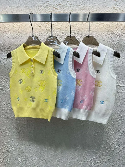 Hochwertige Chanel Weste Multicolor Strick Bestickt Luxus
