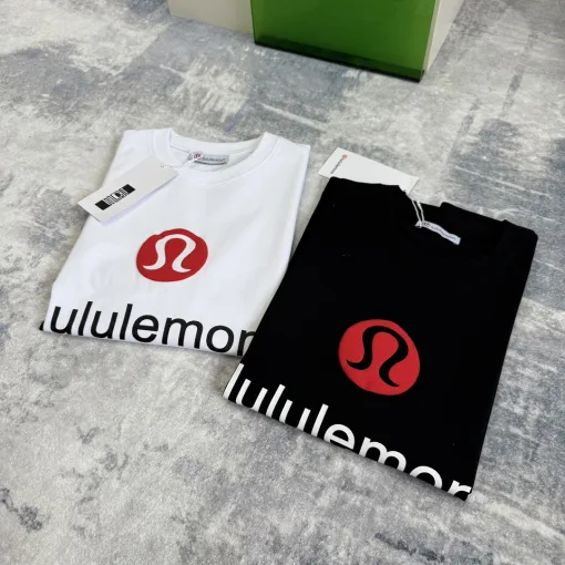 Bestseller Lululemon Kurzarm-T-Shirt Rotes Baumwolllogo Luxus