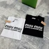 Hochwertiger Miu Miu Kurzarm-Logo-Stil aus schwarzer Baumwolle