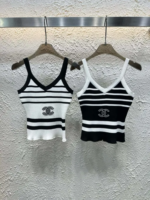 Chanel Hosenträger in Premium-Qualität, schwarzer Strick, bestickt, luxuriös