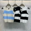 Luxus Chanel Weste Blau Strick Gestreift Stil