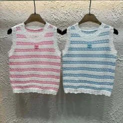Premium Chanel Weste Pink Strick Gestreifte Kollektion