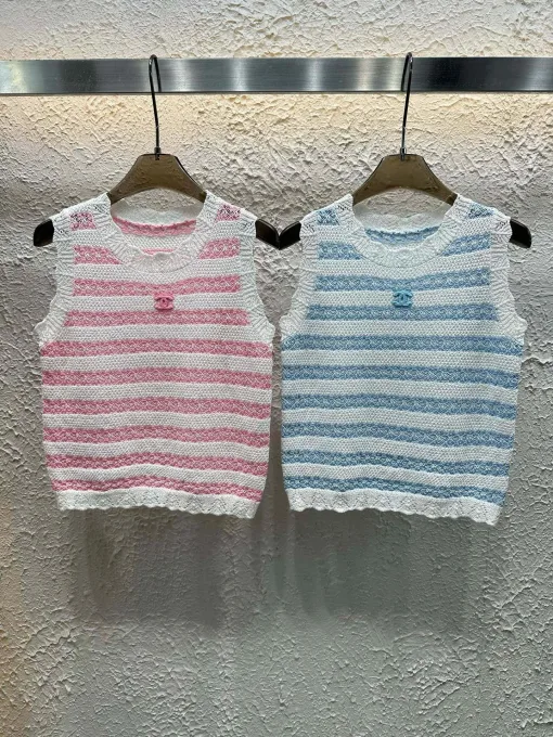 Premium Chanel Weste Pink Strick Gestreifte Kollektion