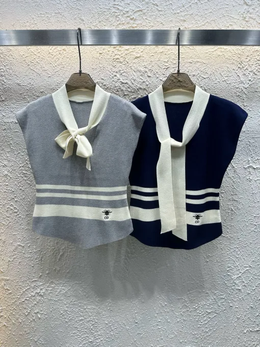 Bestseller Dior Weste Grau Strick Bestickt Stil