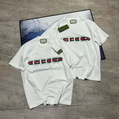 Luxus Gucci Kurzarm Weiß Baumwolle Logo Stil