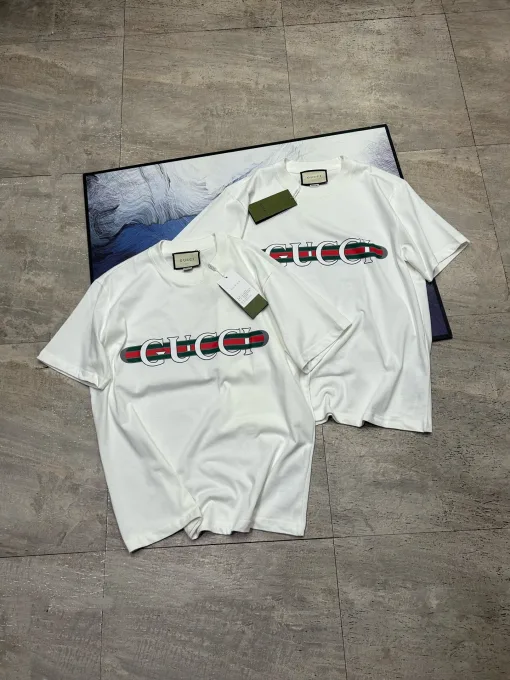 Luxus Gucci Kurzarm Weiß Baumwolle Logo Stil