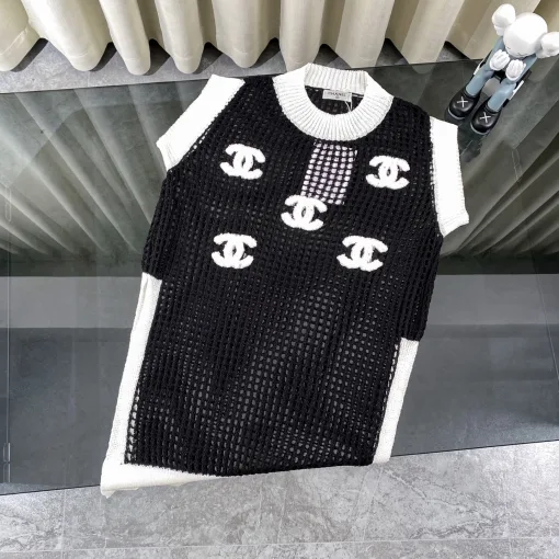 Hochwertige Chanel Weste Schwarzer Strick Klassischer Stil