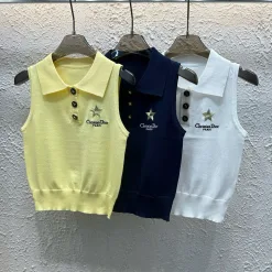 Luxus-Dior-Weste aus gelber Strickstickerei-Kollektion
