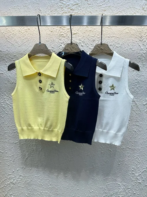 Luxus-Dior-Weste aus gelber Strickstickerei-Kollektion