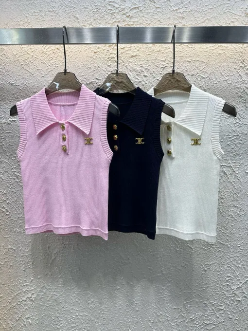 Hochwertige Celine Weste Gold Strickkollektion