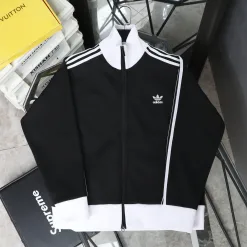 Premium Qualität Adidas Mantel Schwarz Baumwolle Logo Luxus