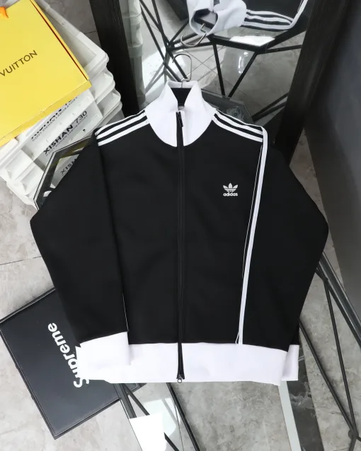 Premium Qualität Adidas Mantel Schwarz Baumwolle Logo Luxus