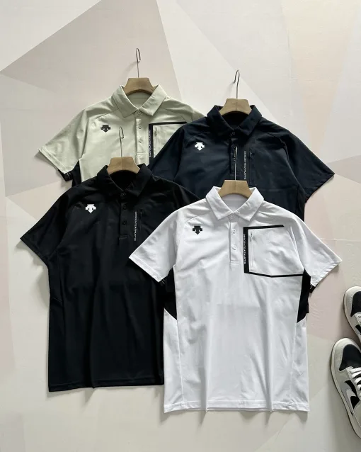 Premium Descente Kurzarm Schwarz Baumwolle Atmungsaktiv Luxus
