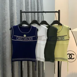 Hochwertige Dior Weste Blaue Strick-Stickerei-Kollektion