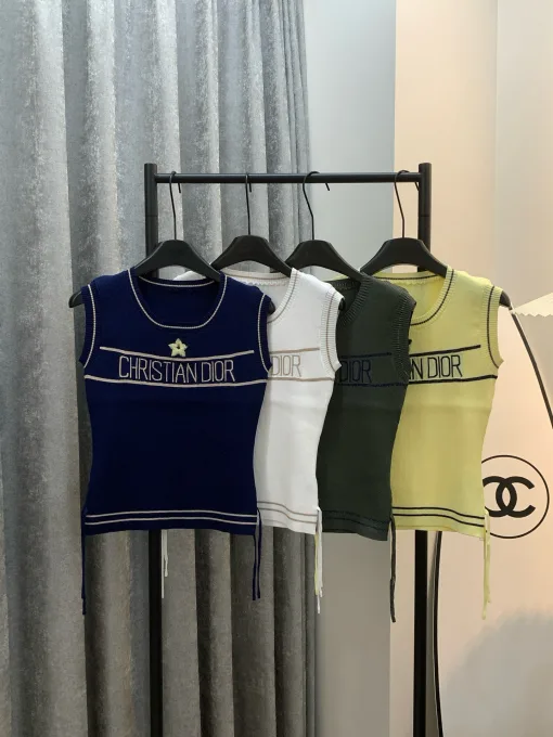 Hochwertige Dior Weste Blaue Strick-Stickerei-Kollektion