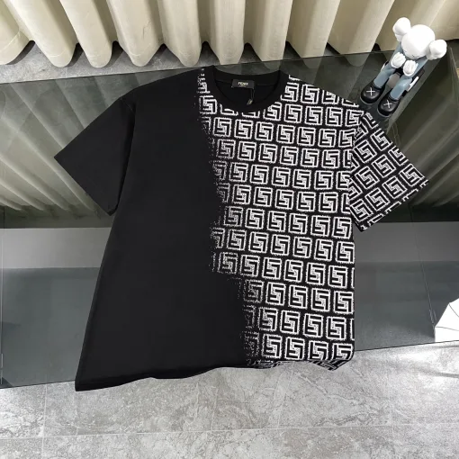 Luxus Fendi Kurzarm Schwarz Baumwolle Klassischer Luxus