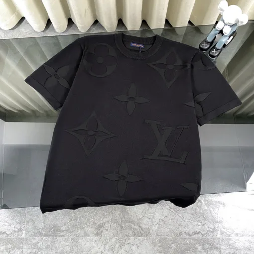 Hochwertiger Louis Vuitton Kurzarm-Strickpullover im Monogramm-Stil in Schwarz