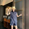 Premium Miu Miu Shorts Blaues Leinen im Monogramm-Stil