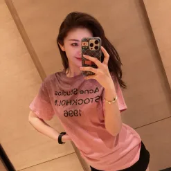 Bestseller Acne Studios Kurzarm-Kollektion mit rosa Strasssteinen
