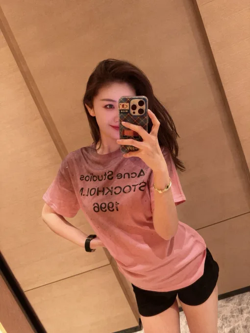 Bestseller Acne Studios Kurzarm-Kollektion mit rosa Strasssteinen