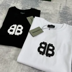Meistverkaufte Balenciaga Kurzarm Schwarz Baumwolle Logo Luxus