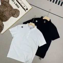 Luxus-Kurzarmhemd Descente aus schwarzer Seide, elegante Kollektion
