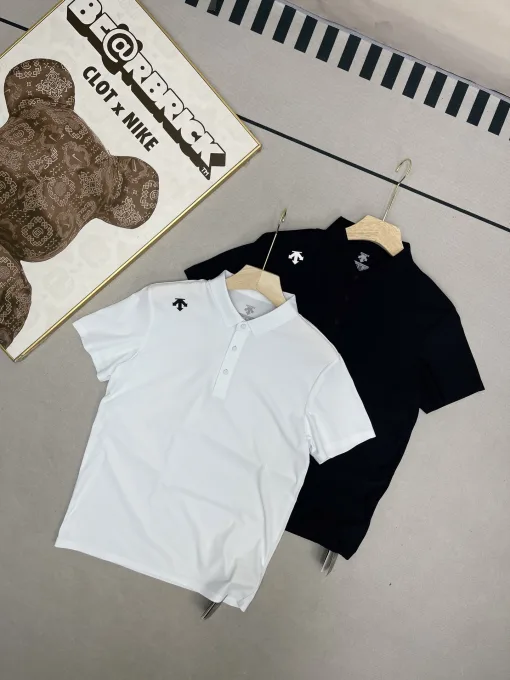 Luxus-Kurzarmhemd Descente aus schwarzer Seide, elegante Kollektion