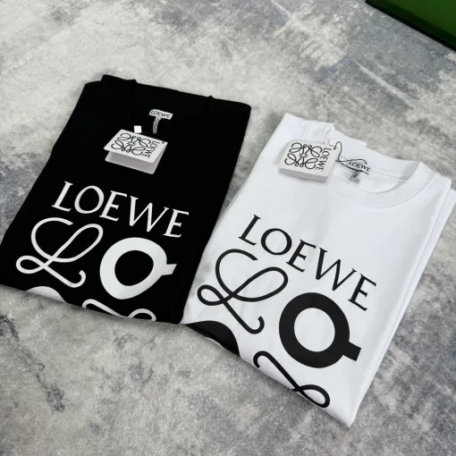 Hochwertiges Loewe Kurzarm T-Shirt Schwarz Baumwolle Print Kollektion