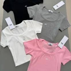 Luxus Alo Kurzarm Schwarz Print Luxus