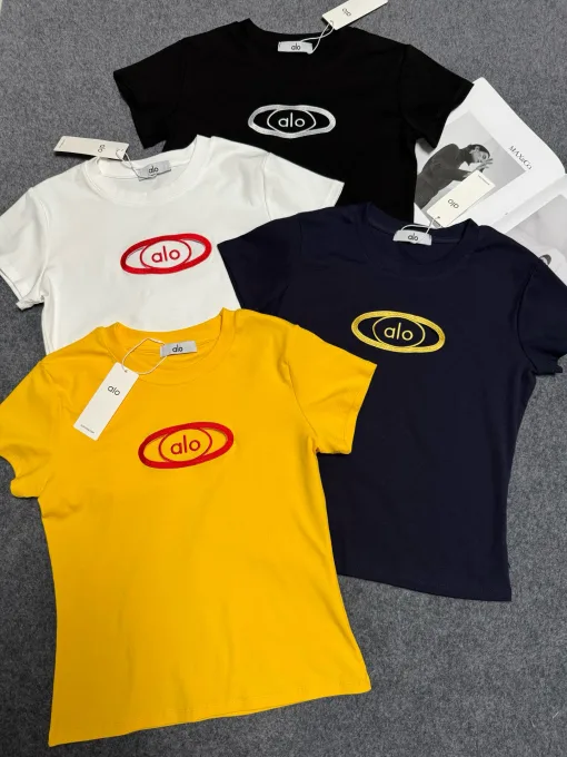 Bestseller Alo Kurzarm Schwarz Bestickter Stil