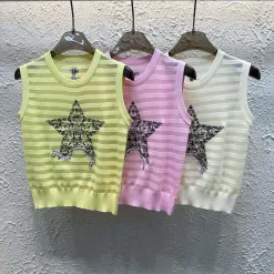 Hochwertige Dior Weste im gelben Strick-Stickerei-Stil