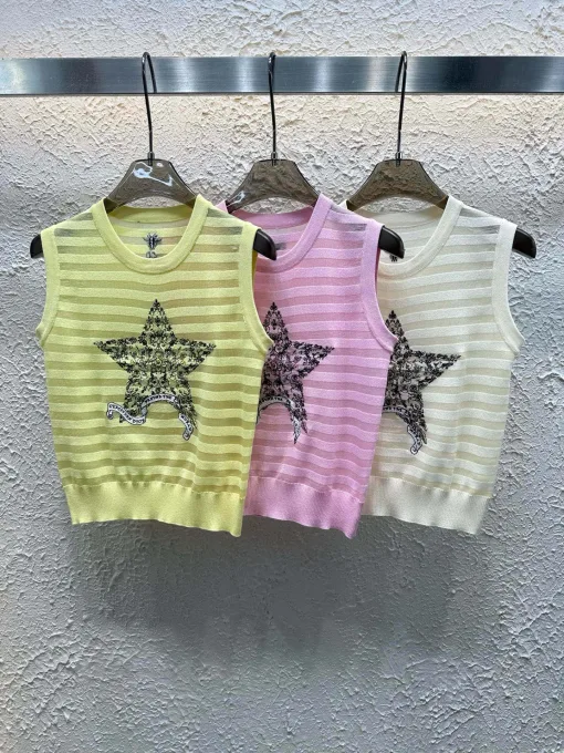 Hochwertige Dior Weste im gelben Strick-Stickerei-Stil