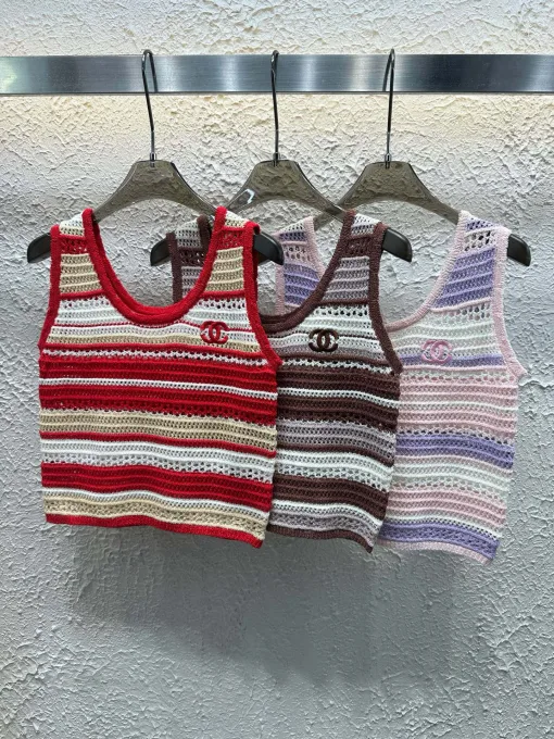Premium Chanel Weste Rot Strick Bestickt Luxus