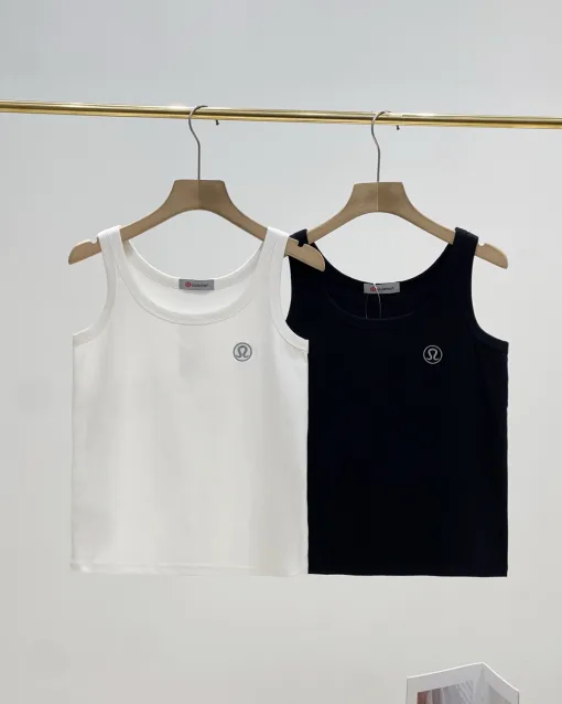 Luxuriöse ärmellose schwarze Baumwoll-Stickereikollektion von Lululemon