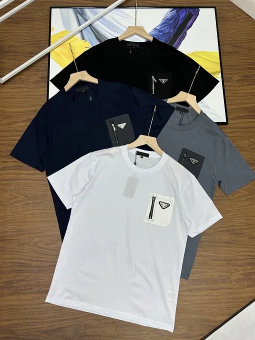 Premium Prada Kurzarm Schwarz Baumwolle Minimalist Kollektion
