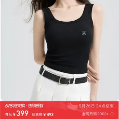 Luxus Lululemon Ärmellos Schwarz Baumwolle Bestickt Luxus