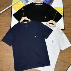 Meistverkaufte Moncler Kurzarm Schwarz Baumwolle Atmungsaktiv Kollektion