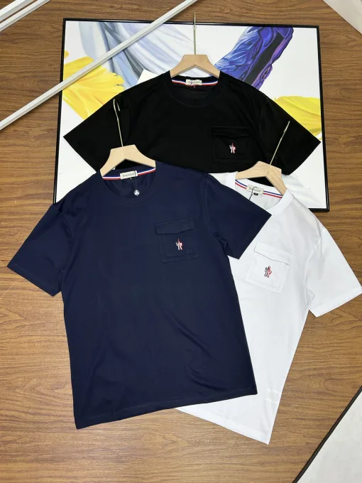Meistverkaufte Moncler Kurzarm Schwarz Baumwolle Atmungsaktiv Kollektion
