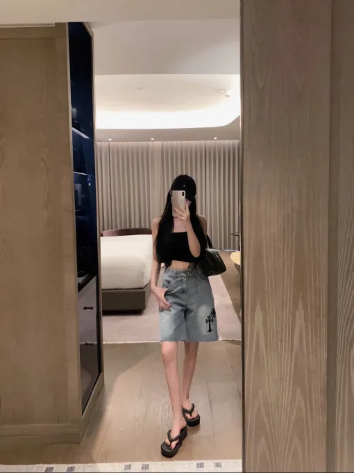 Premium Chrome Hearts Shorts Blue Denim Bestickt Luxus