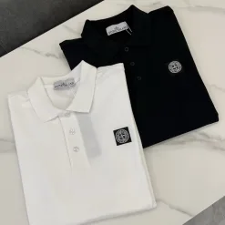 Premium Stone Island Poloshirt Schwarz Baumwolle Klassisch Luxus