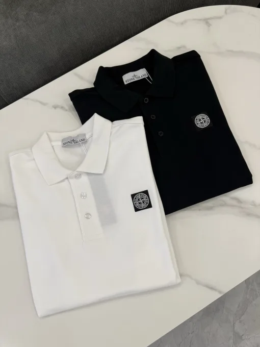Premium Stone Island Poloshirt Schwarz Baumwolle Klassisch Luxus