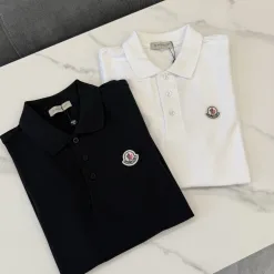 Premium Moncler Poloshirt Schwarz Baumwolle Klassischer Stil