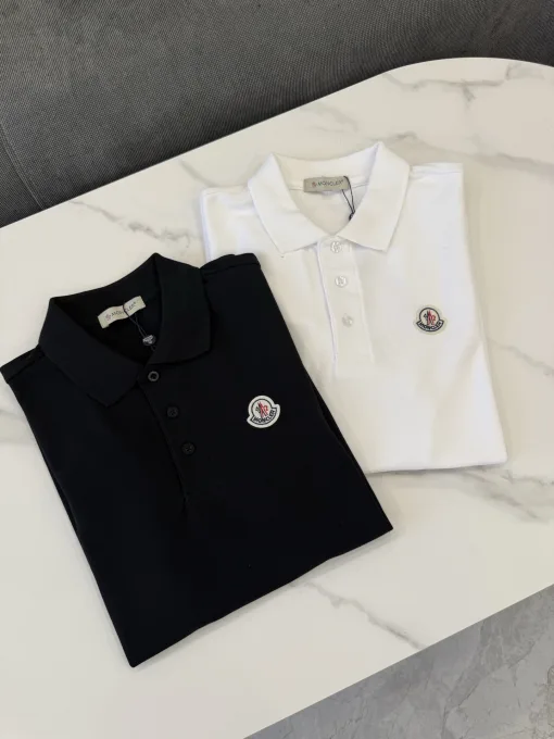Premium Moncler Poloshirt Schwarz Baumwolle Klassischer Stil