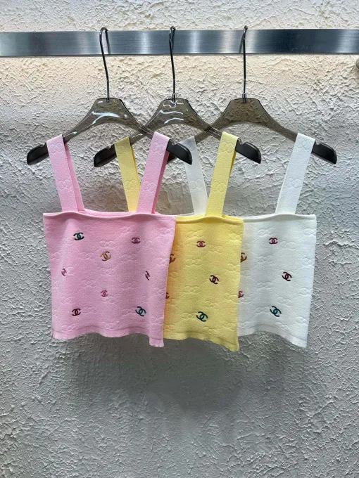 Hochwertige Chanel Hosenträger Multicolor Strick Bestickt Luxus