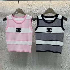 Luxus Chanel Weste Pink Strick Bestickt Stil
