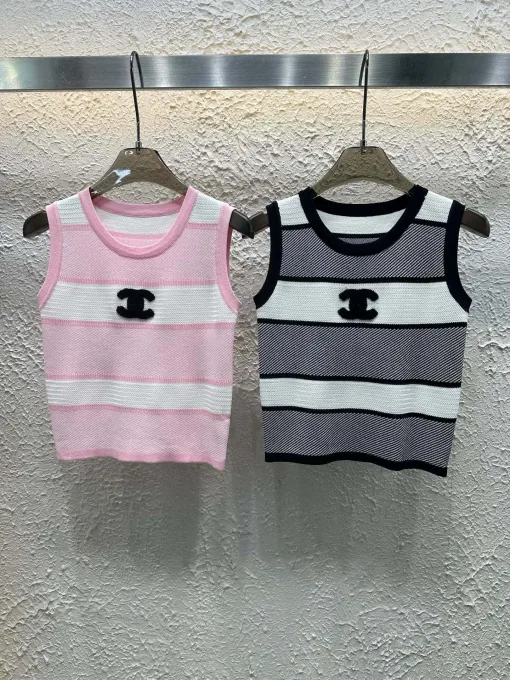Luxus Chanel Weste Pink Strick Bestickt Stil