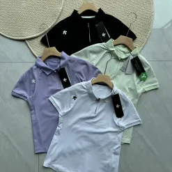 Premium Qualität Descente Kurzarm Lila Baumwolle Klassischer Stil