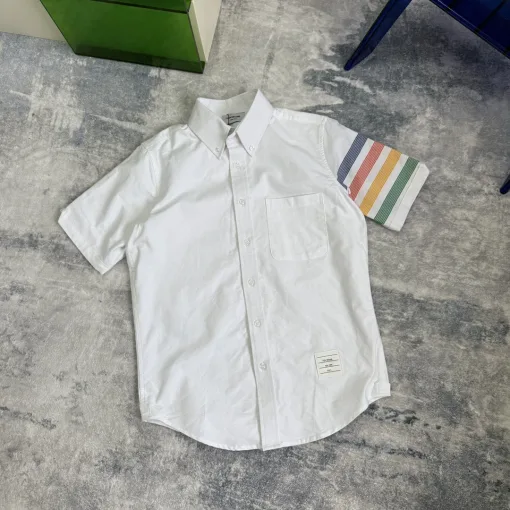 Bestseller Thom Browne Kurzarmhemd Regenbogen gestreift Luxus