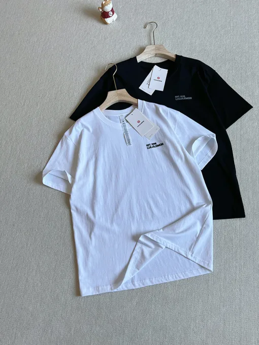 Hochwertige Lululemon Kurzarm-T-Shirts Schwarz Baumwolle Atmungsaktiv Luxus
